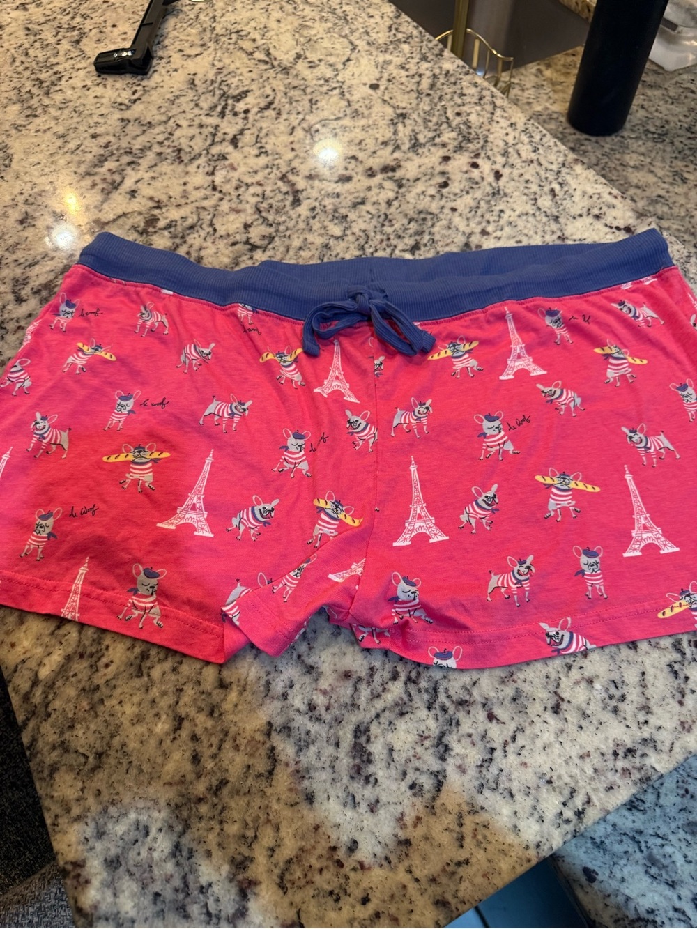 munki munki Pink Lounge Frenchie Dog Shorts with Blue Waistband